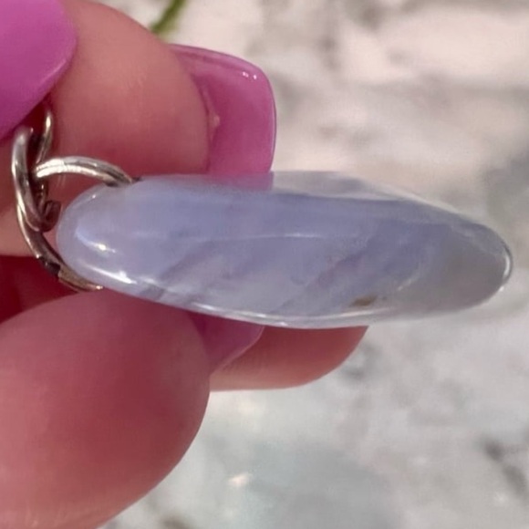 Genuine Blue Lace Agate Gemstone Pendant 925 Sterling Silver Handmade - Picture 4 of 12